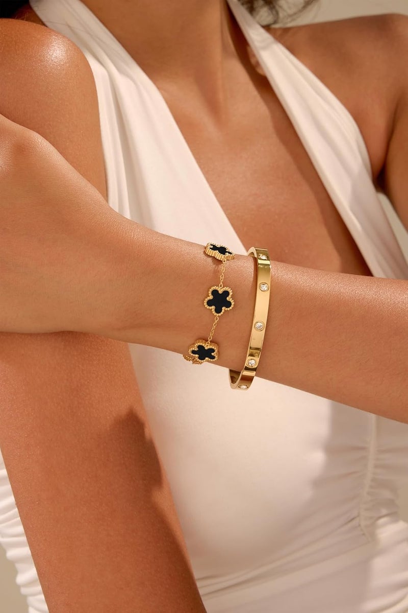 Funio 18K Gold Plated Clover Bracelet Love bangle Set for Women - Stack Friendship Bracelet Lucky Link Bracelets Jewelry Gifts Trendy for Women - Image 4
